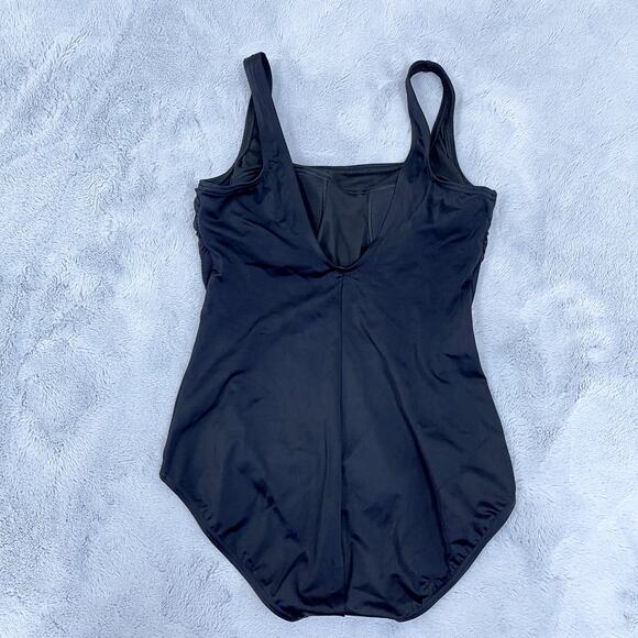 Lands End Scoop Neck Tugless One Piece Swimsuit Black Padded Soft Bra Womens 8 - Picture 3 of 7